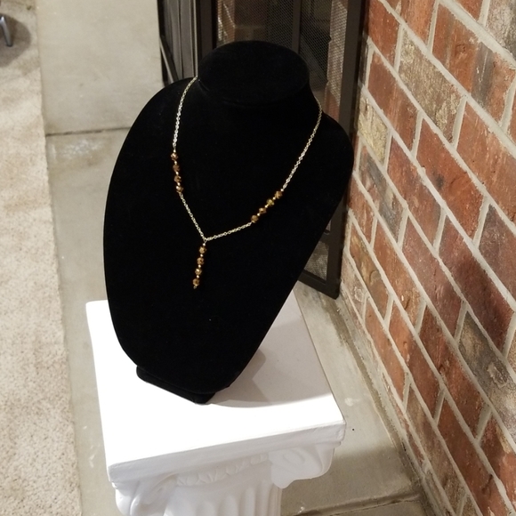 Gold Link Necklace with Brown Beads - Picture 7 of 7